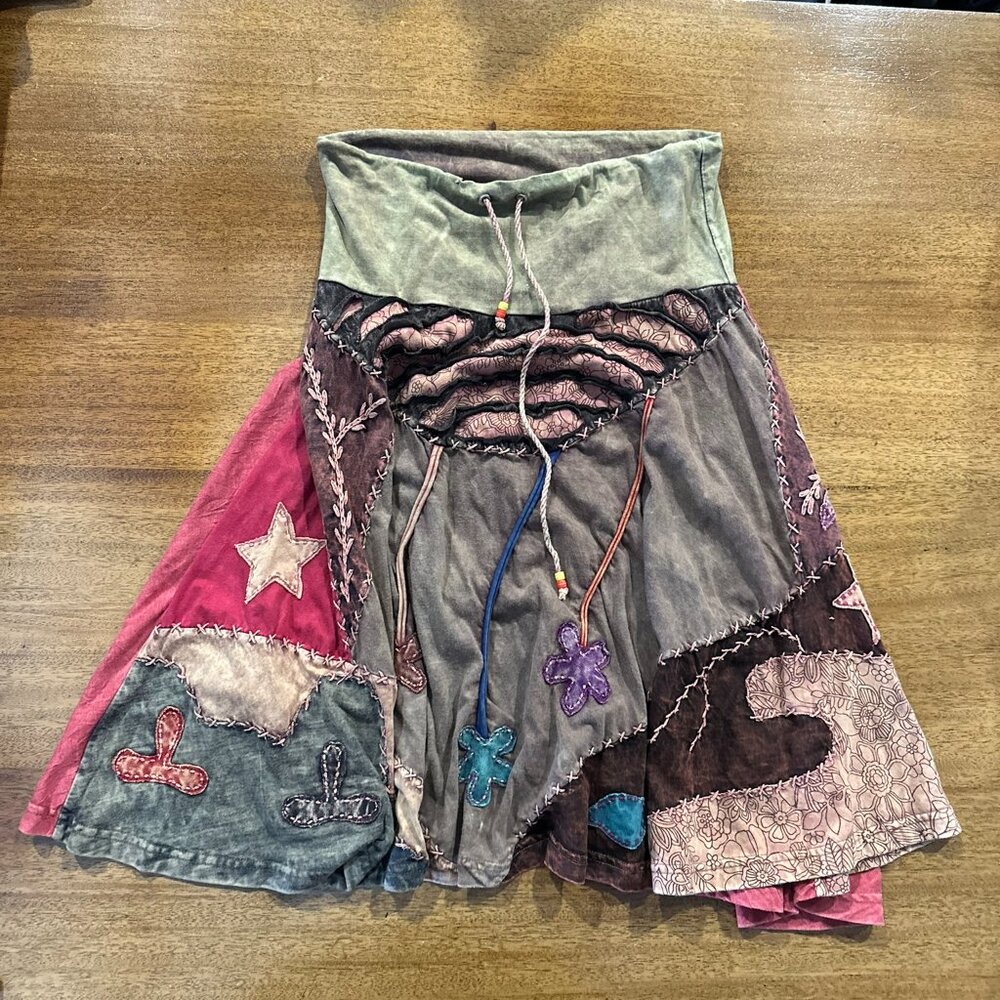 Rising International Reversible Patchwork Boho Sk… - image 1